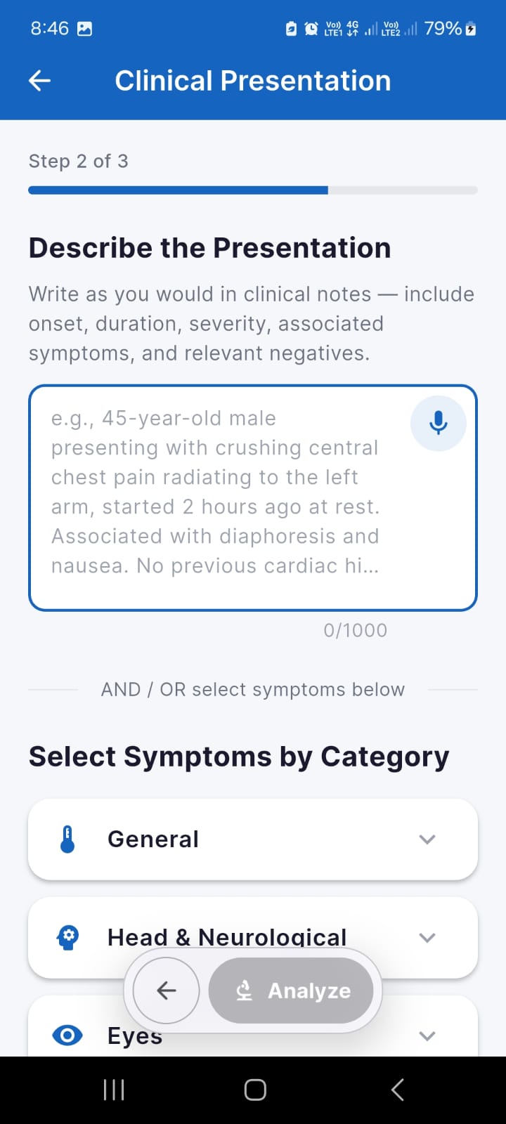 Describe the clinical presentation, by typing or voice