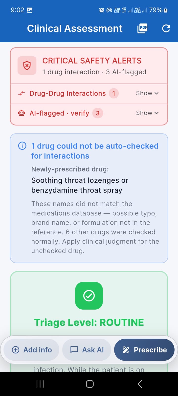 Critical drug-safety alerts and interaction screening