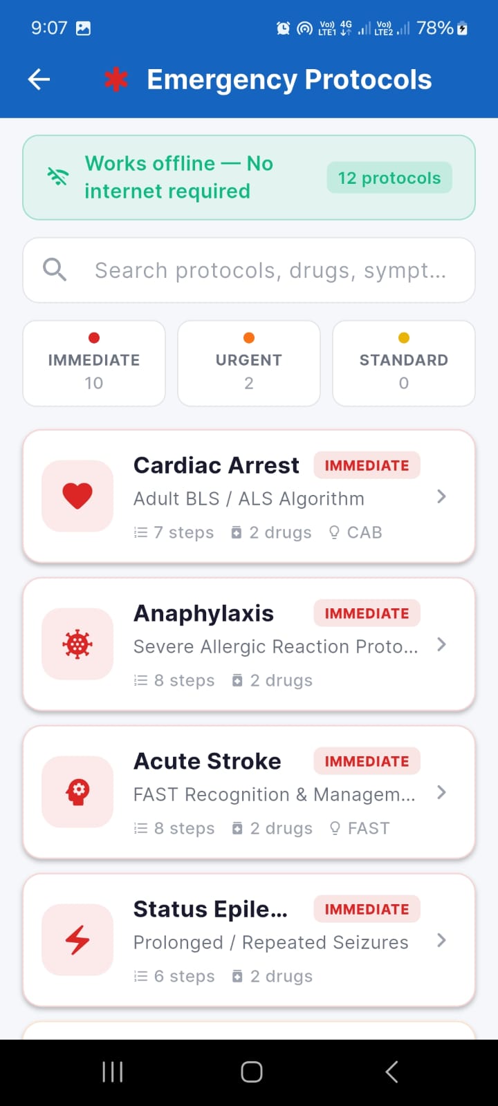Offline emergency protocols library